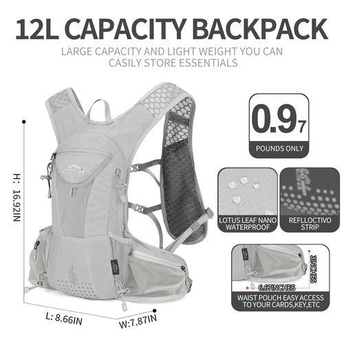 IX INOXTO Hydration Pack Backpack, Lightweight Water Backpack with 2L Hydration Bladder Daypack for Men Women,Running Hydration Vest for Trail Running Hiking Cycling Race Climbing (Grey White - 2L)