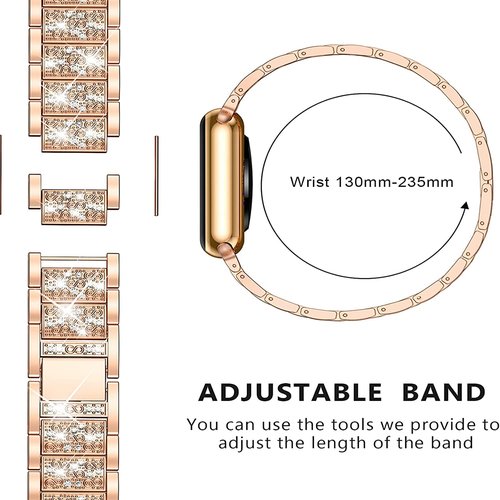 Compatible with TRAUSI Smart Watches Bands, Women Jewelry Bling Diamond Metal Dressy Strap Adjustable Replacement Strap Accessories Sports Band for Men Women Compatible with TRAUSI TG08 1.83" HD Smart Watches (Rose Gold, 22mm size band)
