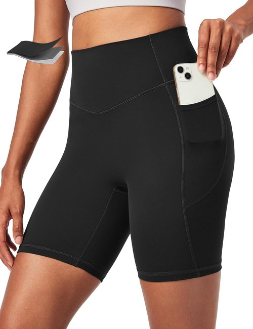 Ewedoos Biker Shorts - Tummy Control Compression Shorts for Women | No Front Seam, Pockets, 6" Length