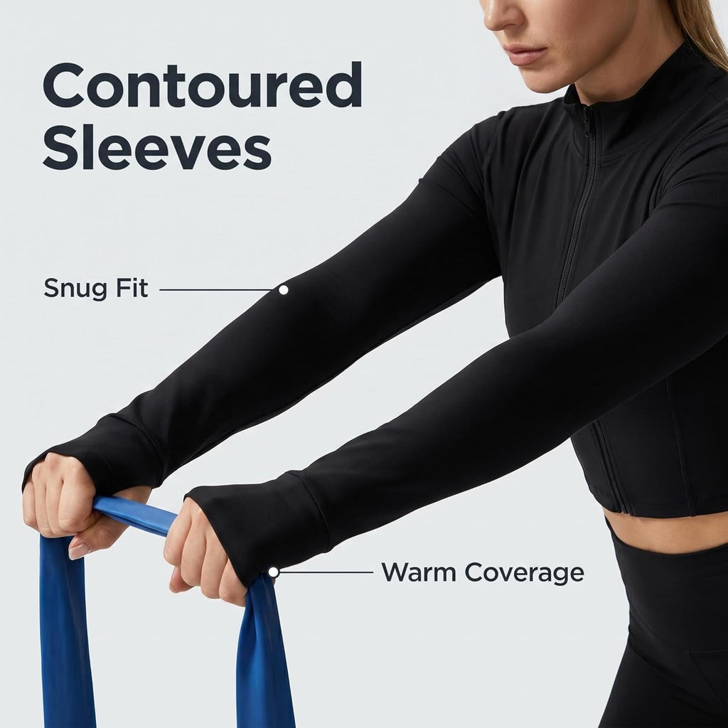 Yknktstc Women's Full Zip Athletic Jacket - Thumbhole Long Sleeve Crop Top for Running & Yoga