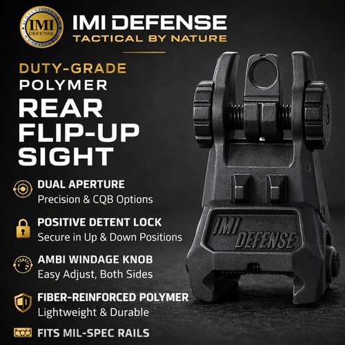 IMI Defense Flip Up Iron Sights - Durable Polymer Front & Rear Dual Aperture Sights | Black