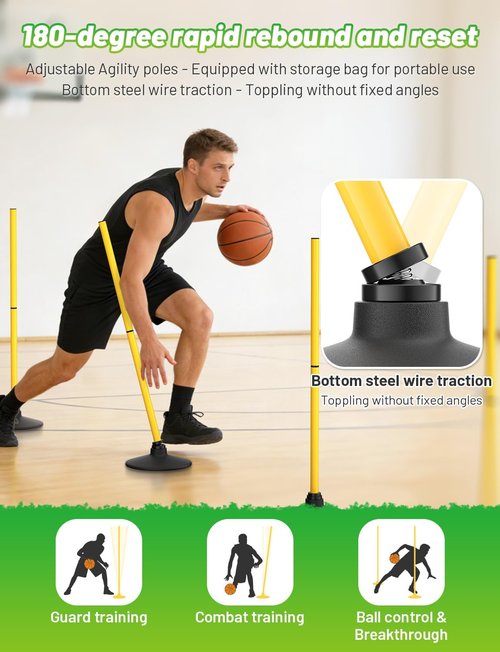 GHB Agility Poles - 50" Rebound Sports Basketball Training Poles | Detachable Speed Training Equipment