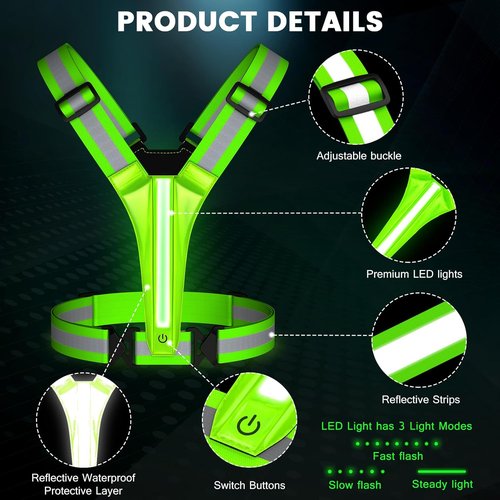 Fokia Kunbio LED Reflective Running Vest Gear,Light Up Vest Runners Night Walking USB Rechargeable,Up to 11hrs Light with Adjustable Waist/Shoulder for Women Men Kids