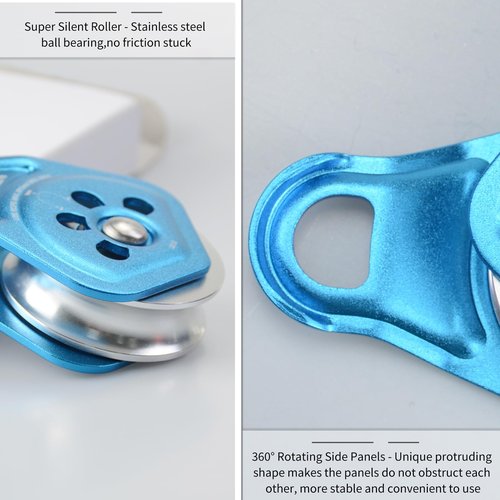 S.E.PEAK 30kN Upgraded Rescue Single Pulley Sheave with Swing Plate,CE High Strength Pulley for Backyard Zipline, Climbing, Rock Rescue Lifting, Hauling, Fit Rope up to 13 mm/Holds Up to 6750lbs,Blue