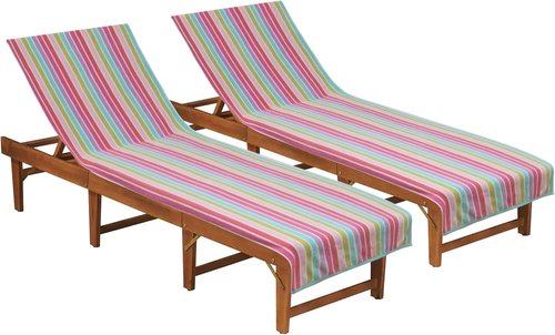 COTTON CRAFT Pool Lounge Chair Cover | 2-Pack Dobby Terry Stripe Soft Cotton Towel - Oversized 32" W x 82" L x 7" Pocket - Pink Multi