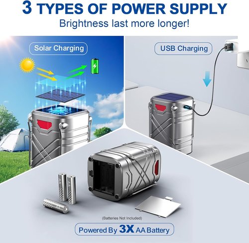 LETMY Rechargeable LED Camping Lanterns - 4 Pack Solar & USB Powered for Emergencies | Hurricane Ready