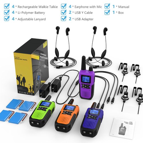 Topsung Walkie Talkies Rechargeable for Adults Long Range with Earpiece NOAA Weather Alert, Multi-purpose 2 Way Radio 4 Pack for Team Work Senior Care Kid Adventure Family Camping Hiking Skiing Cruise