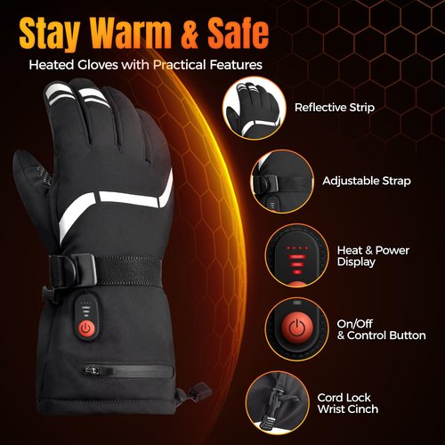 Heated Gloves Gifts for Men Women, 7.4V Fast Heating Rechargeable Electric Heated Gloves, Touchscreen Waterproof Heating Gloves for Motorcycle Driving Hiking Skiing Outdoor Sport (Large)