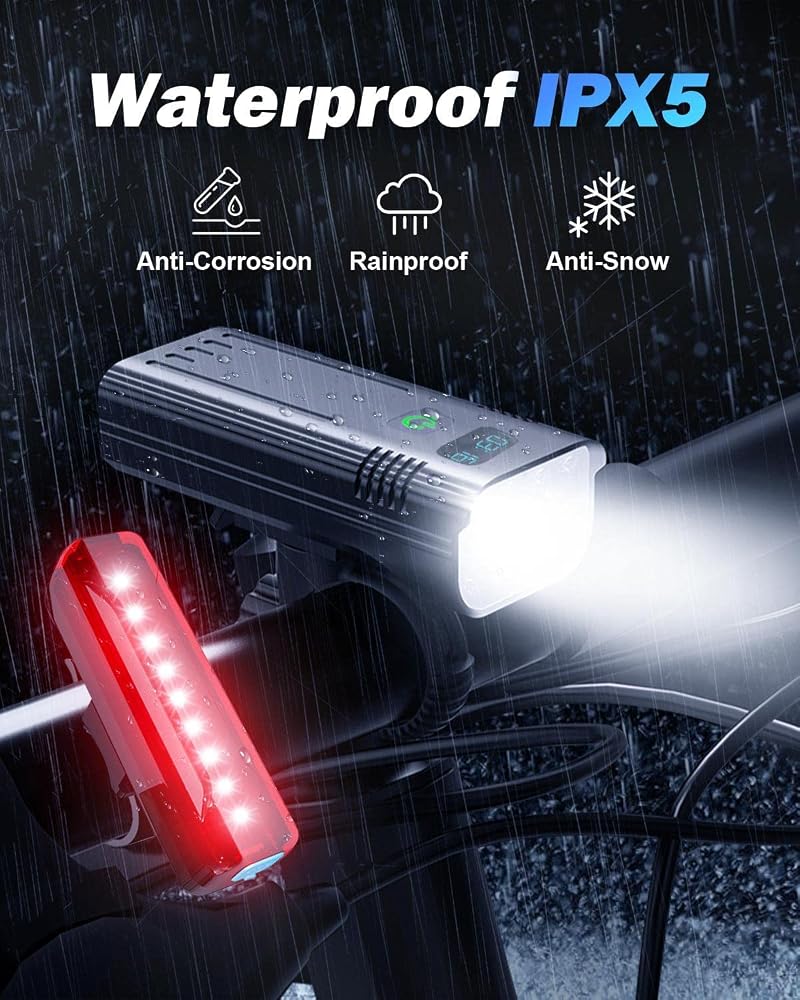 Victoper 8-LED Front & Rear Bike Light Set - 6+4 Modes, USB Rechargeable, IPX5 Waterproof (Black+8 LED)