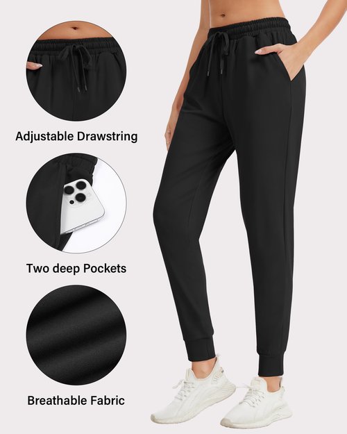Rolimaka 4 Pack Women's Jogger with Pockets Lightweight Sweatpants Quick Dry Yoga Lounge Pants for Travel Workout Gym Running Set A Black Gray Pink S