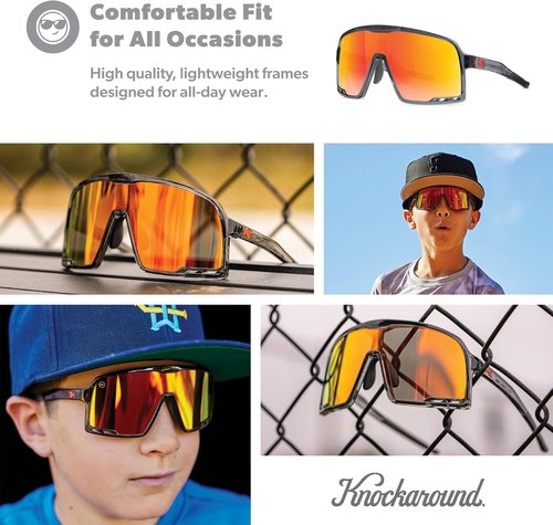 Knockaround Kids Campeones Sport Sunglasses - UV400 Protection - Ideal for Baseball Activities