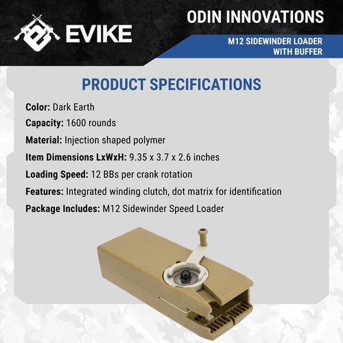 Evike Airsoft - EMG Odin Innovations M12 Sidewinder Speed Loader with M12 Sound-Dampening Buffer (Color: Dark Earth)