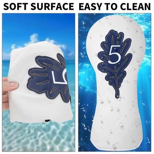 Golf Maple Leaves Head Cover Golf Club White Leather Headcovers Set Fits Driver Fairway Wood Hybrid Utility Putter Iron Wedge Headcover.
