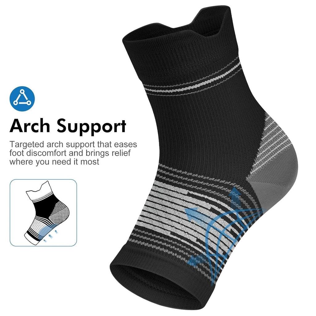 Skiennix Plantar Fasciitis Socks - Compression Ankle Brace with Arch Support for Pain Relief | Black, Medium - 6 Pairs