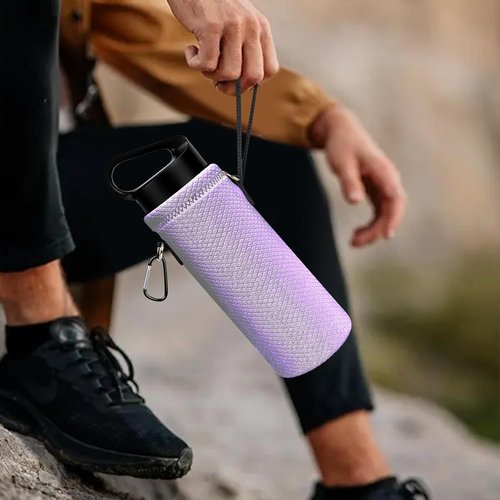 Linkidea Water Bottle Carrier - Shoulder Strap for Hydroflask & CamelBak | Light Purple Sling Bag Holder