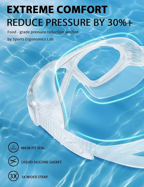 Adult Swim Goggles - Liquid Silicone Anti-Fog Swimming Goggles for Men & Women | 180° Clear View & UV Protection