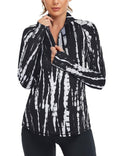 Hiking Shirts Women,Cucuchy Long Sleeve Pullover Tops Quarter Zip Workout Shirts UPF 50+ SPF Shirt 1/4 Zip Pullover Athletic Running Yoga Golf Tops Black Tie Dye XL