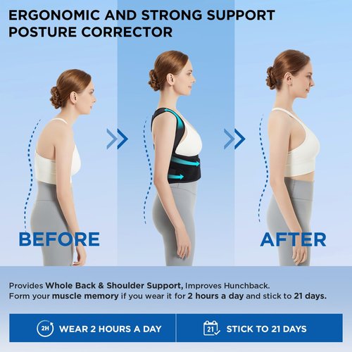 Vicorrect Posture Corrector for Women and Men: Back Support Brace Relieve Upper Back Shoulders Pain (Black, Large)