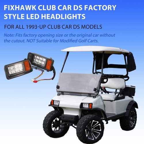 FIXHAWK Club Car DS LED Headlight Kit, Original Style Head Light Kit with Adapter Wire for 12 Volt Club Car DS 1993-Up Golf Cart, Replace OEM # 101988002 101988001