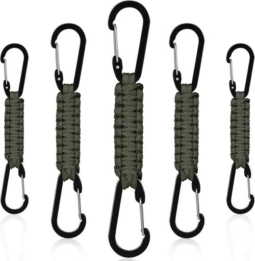 Ferraycle Paracord Keychain Set - 5 Pcs Tactical Carabiner Clips for Water Bottles & Backpacks