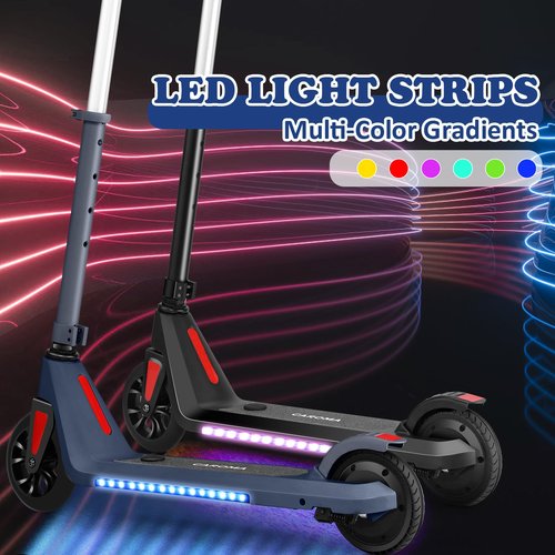 Caroma Electric Scooter for Kids Ages 6-12, 120W Motor,10 MPH Max Speed & 7 Miles,Adjustable Height & Speed,Colorful Lights,LED Display,Foldable Kids Electric Scooter 132 Lbs Max Load，Blue