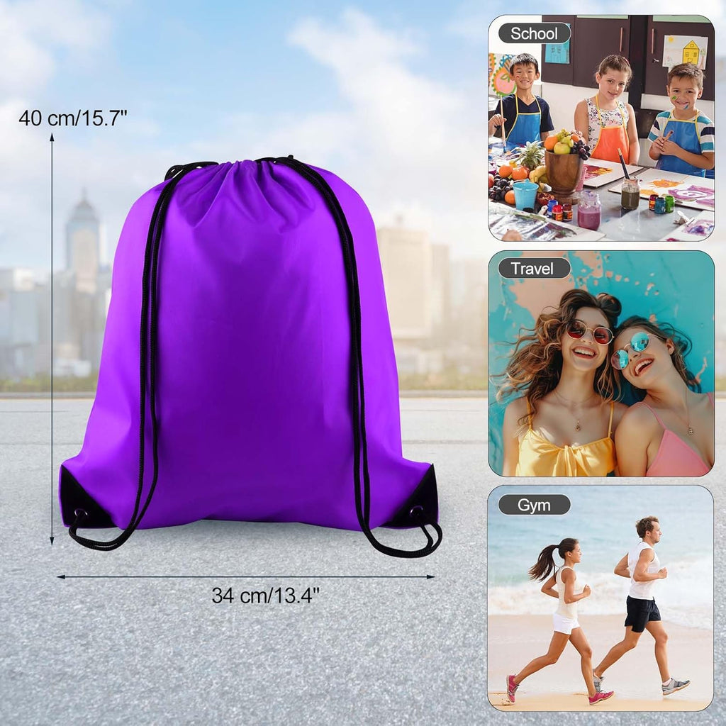 PLULON Drawstring Backpack - 2-Pack Purple Cinch Sacks for Gym, Yoga & Outdoor Activities