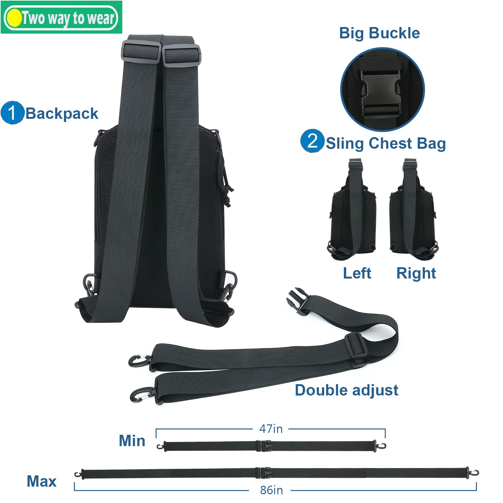 DegeTMVe Dual Pistol Holster Chest Bag Concealed Carry Sling Crossbody Tactical Gun Convertible Backpack Shooting Hunting