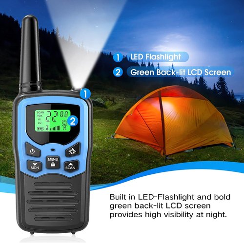 MOICO Long Range Walkie Talkies - Two-Way Radios with 22 Channels & LED Flashlight | 2 Pack (Blue)