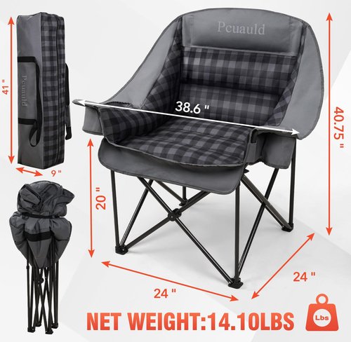 Pcuauld Camping Chairs for Adults Heavy Duty Padded Folding XL Camp Chairs with Cup Holder, Supports 500lbs, Oversized Large Outdoor Widen Comfy Lawn Chairs for Tailgating Sports Beach Yard