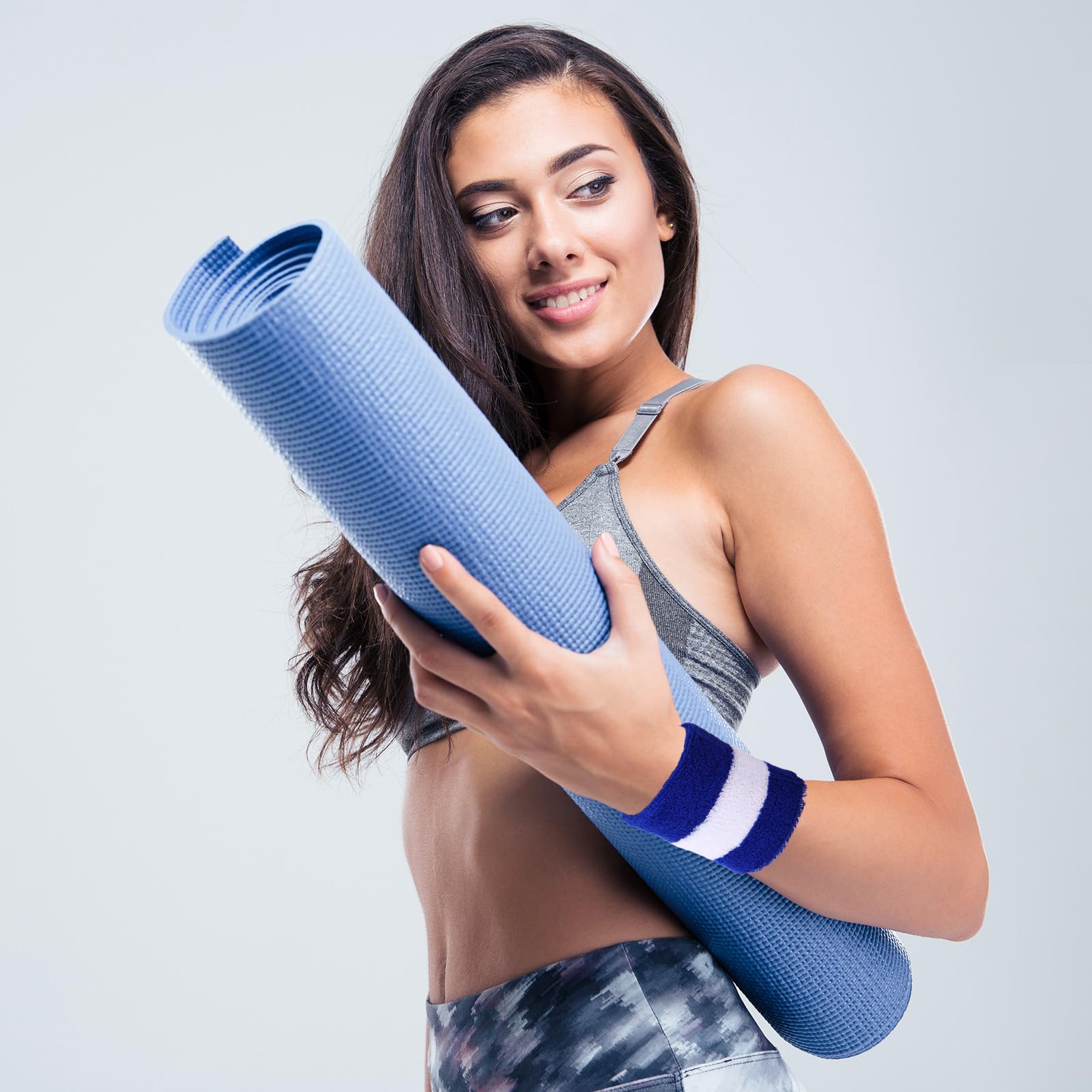 Bememo 12 Pcs Sweatbands Wristband Sweat Wrist Band Competitions Absorbent Sweatbands for Men Women Sports Running(3.15",Blue, White, Blue)