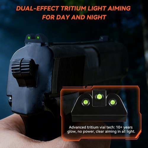Lukvcoe Tritium Handgun Sight, High-Visible Front & Rear Night Sights for Glock 17, 17L, 19 to 35, 37, 38, 39, 40 and 41 Handguns Models, with Self Luminous Low-Light Tritium Dots.
