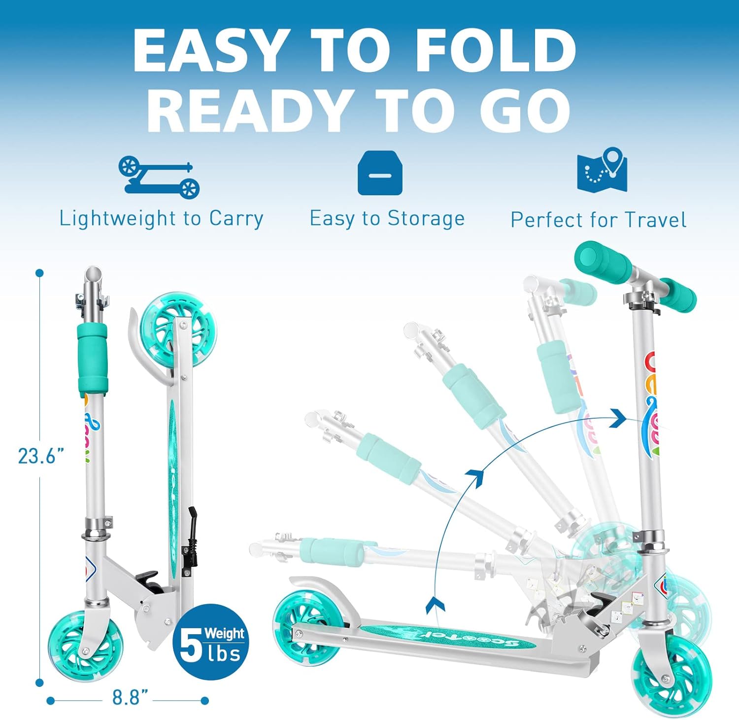 BELEEV V1 Kick Scooter for Kids - 2 Wheel Folding Design, Adjustable Height, Light Up Wheels | Ages 3-12