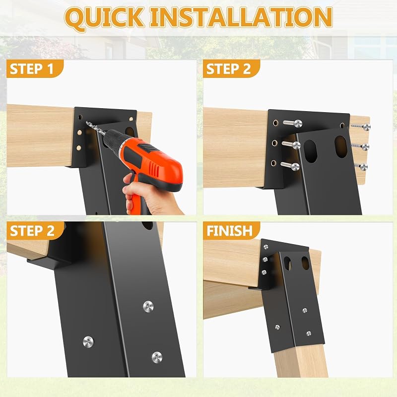 4x4 Compound Angle Brackets for Deer Stands – Heavy Duty Steel, 4-Pack, Black