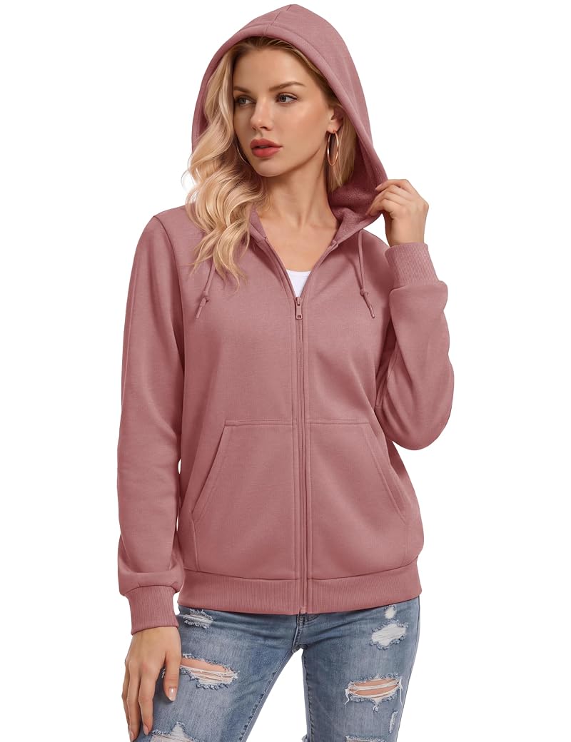 MAGCOMSEN Pink Medium Zip Up Hoodie Women Fleece Lined Jacket