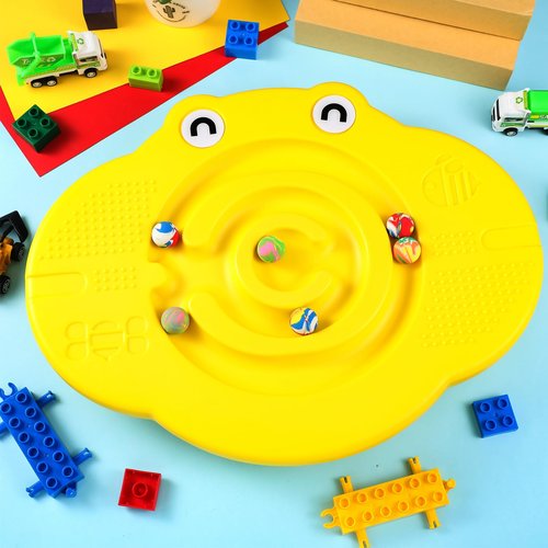 Seenelling Kids Maze Balance Board Plastic Wobble Rocker Balance Board with Mini Balls Load 170lb for Balancing Exercise Equipment Game Boys Girls Physical Therapy 18.5 x 14.57 Inch(Yellow,Cute)