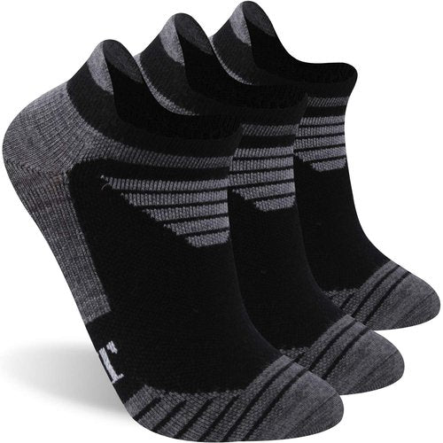 RTZAT 90% Merino Wool Athletic Running Tennis Light Ankle Low Cut Cushioned No Show Socks for Men & Women, X-Large, Black&Dark Gray, 3 Pack