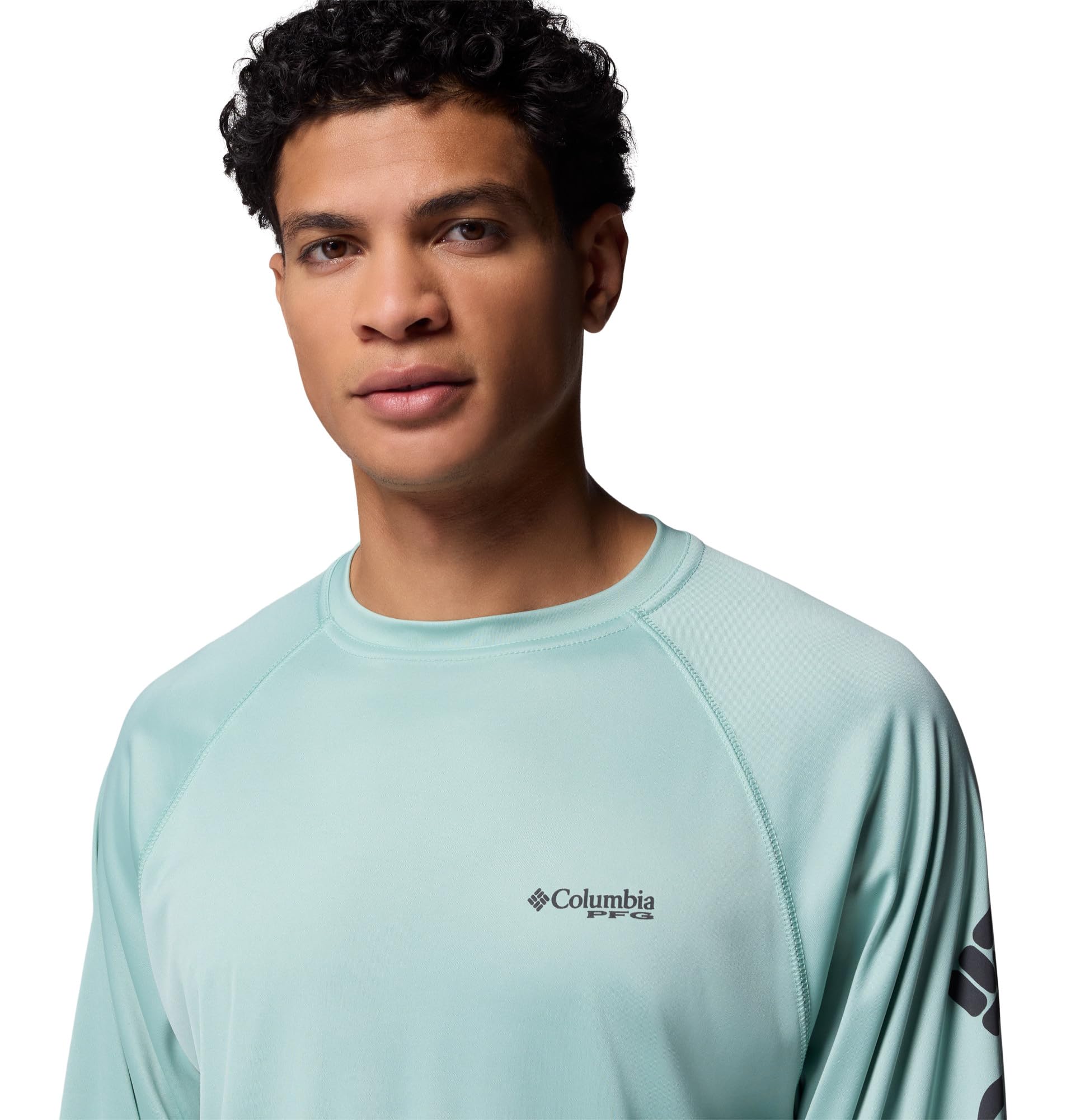 Columbia Men's PFG Terminal Tackle Long Sleeve Fishing Shirt, Misty Jade/Shark Logo, 3X