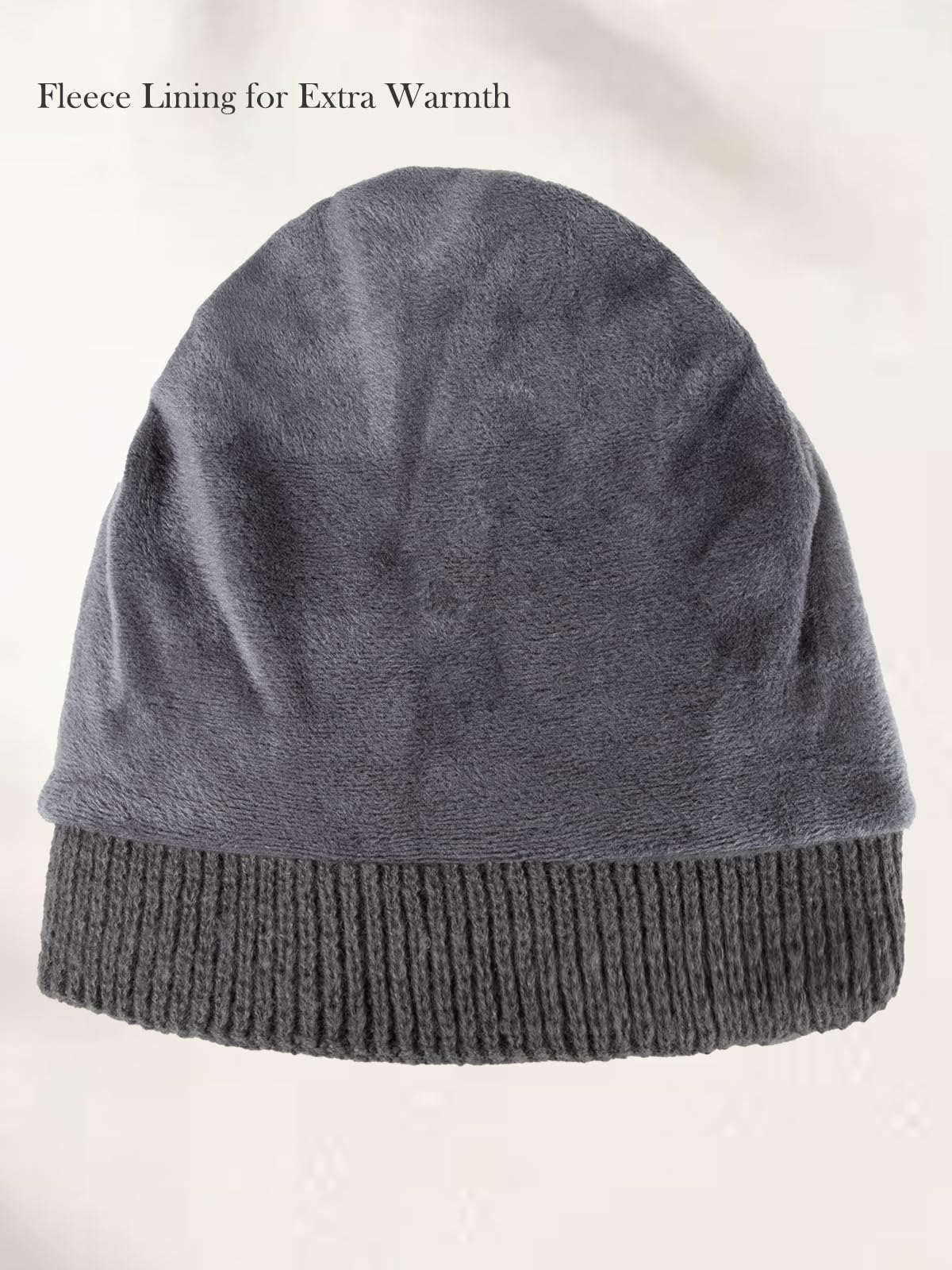 Vettres Unisex Winter Beanie with Fixed Goggles, Double-Layer Knit Hat with Soft Fleece Lining, Warm Windproof Skull Cap Dark Gray