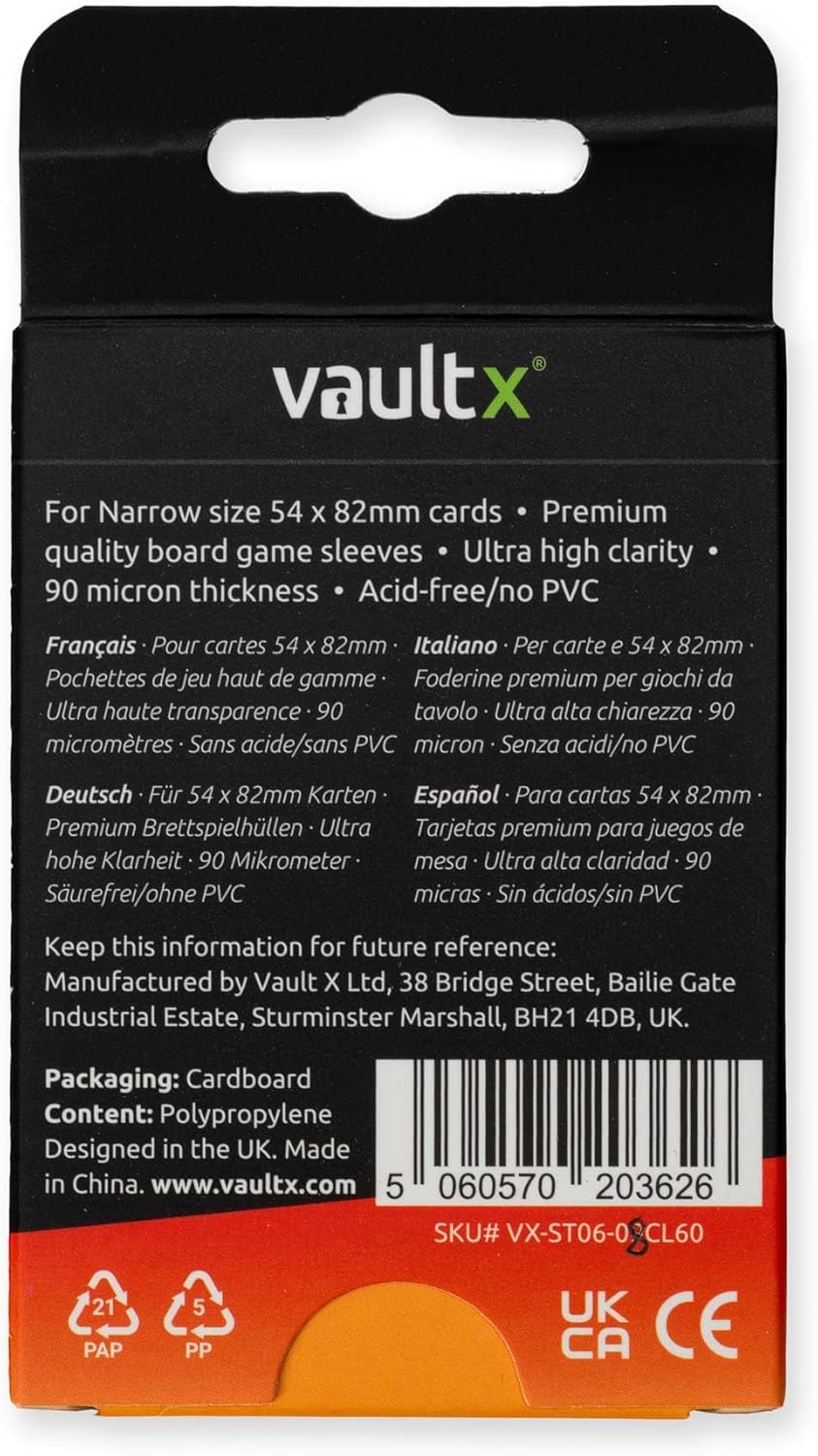 Vault X Board Game Sleeves - Premium Clear Protection for Catan | 56 x 82mm (60 Pack)