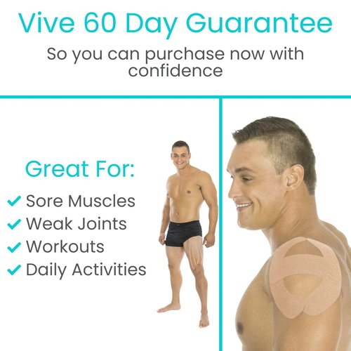 Vive Kinesiology Tape (105 Feet) - Therapeutic Athletic Support Tape - Uncut Kensio Roll - Muscle and Joint Recovery for Shoulder, Back, Knee, Elbow and Ankle Pain Relief - Waterproof for Sports