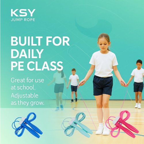 KSY Kids Jump Rope (Crystal Series) – Durable PVC Jump Rope for Kids Ages 6-12 – Lightweight, Adjustable, and Tangle-Free – Made in Korea
