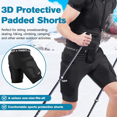 TUOYR Protective Padded Shorts for Snowboard Hip Protection for Skiing, Ice Skating, Snowboarding Black