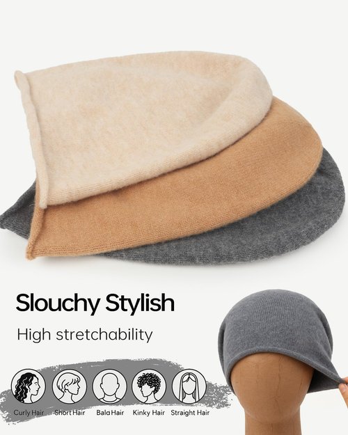 Zylioo XXL Lightweight Beanie for Big Heads, Soft Slouchy Sleep Cap, Large Thin Stretch Knit Hat for Day & Night Comfort Black
