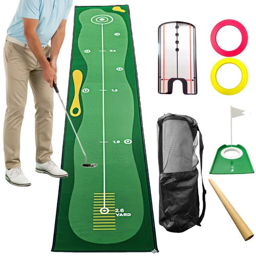 Eoho 10ft Putting Green Indoor, Golf Putting Mat with Putting Mirror, Storage Bag, Putting Cup, Putting Ring, Roller Brush, Golf Mats Practice Outdoor & Indoor Use, Golf Gifts for Men Golfers