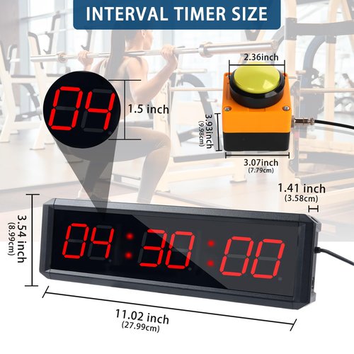 SMAHEAT Fitness Timer with Stopwatch Button, Suitable for School/exam/Home Exercise/Gym/Gym SMAHEAT Electronic Fitness Timer (1.5 inch six-Digit All-red)