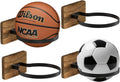 Basketball Holder Wall Mount - Wooden Base, 4-Piece Sports Ball Storage Rack for Football, Soccer & Rugby