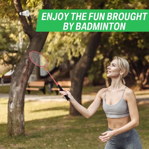Woanger 8 Packs Badminton Rackets Set with 12 Badminton Racquets for Adult Backyard Gym Beach Outdoor(Rose Red,Light Green)