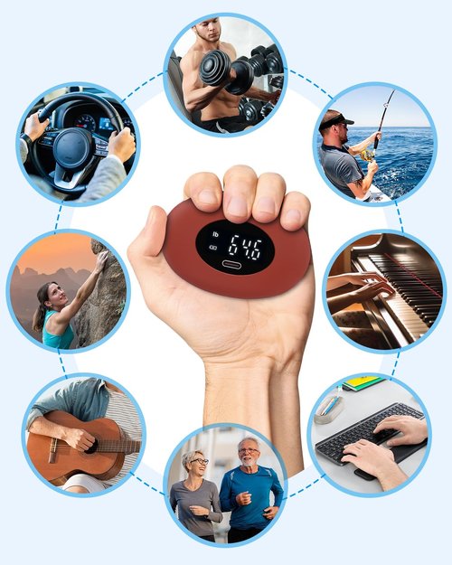 Olipiter Hand Grip Strength Tester Trainer, Rechargeable Digital Hand Gripper Strengthener Up to 395 Lbs (180kg), Hand Gripper Strength with Counting, Stress Balls for Sport