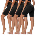 Sundwudu 4 Pack Black Shorts Women - 8” High Waist Tummy Control Summer Workout Biker Shorts for Running Yoga Athletic