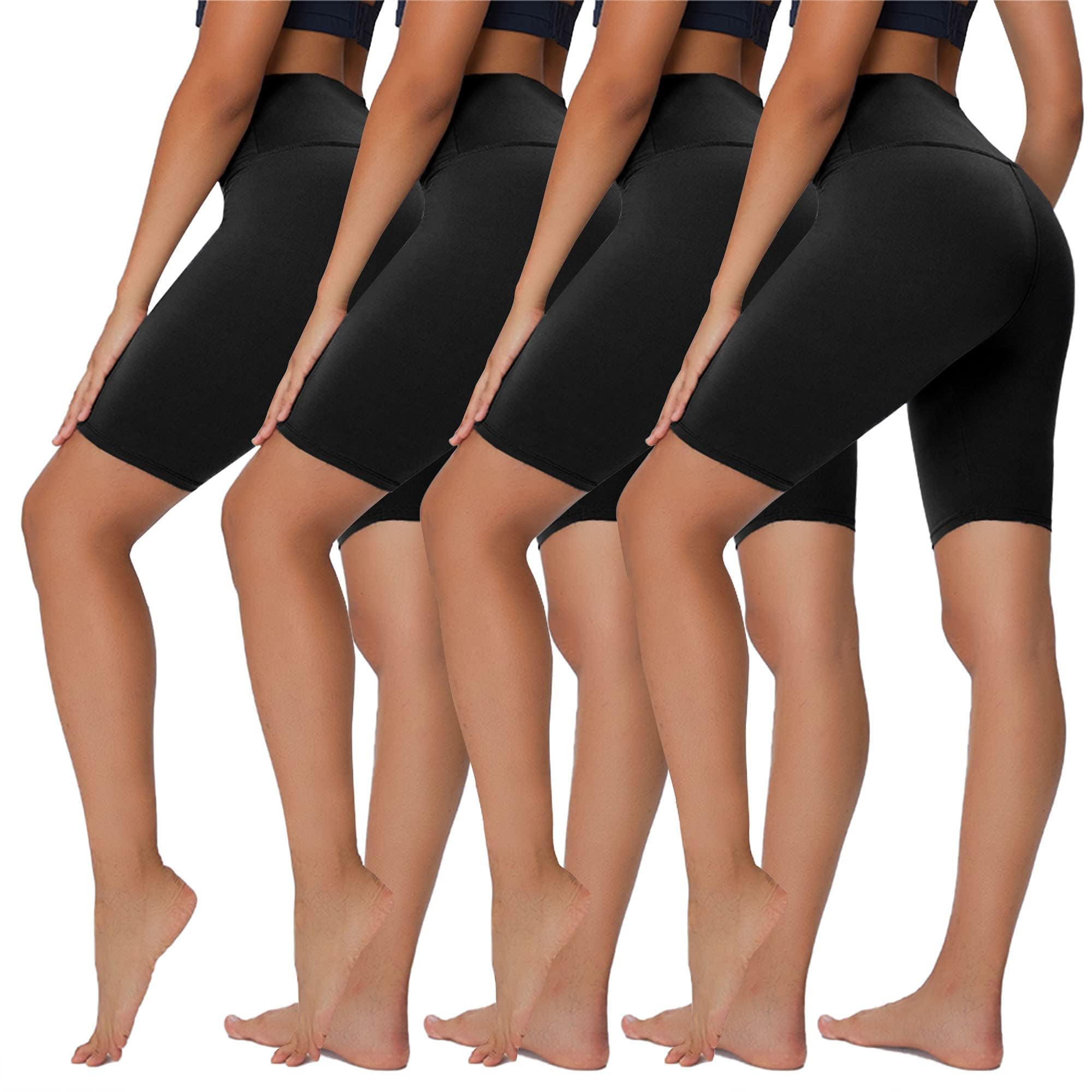 Sundwudu 4 Pack Black Shorts Women - 8” High Waist Tummy Control Summer Workout Biker Shorts for Running Yoga Athletic